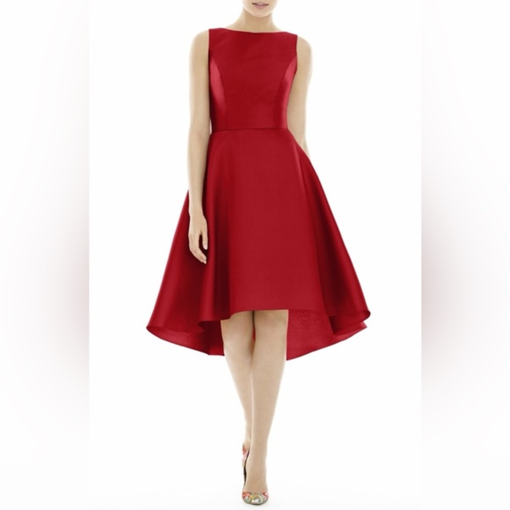 Alfred Sung Bateau Neck High Low Cocktail Dress